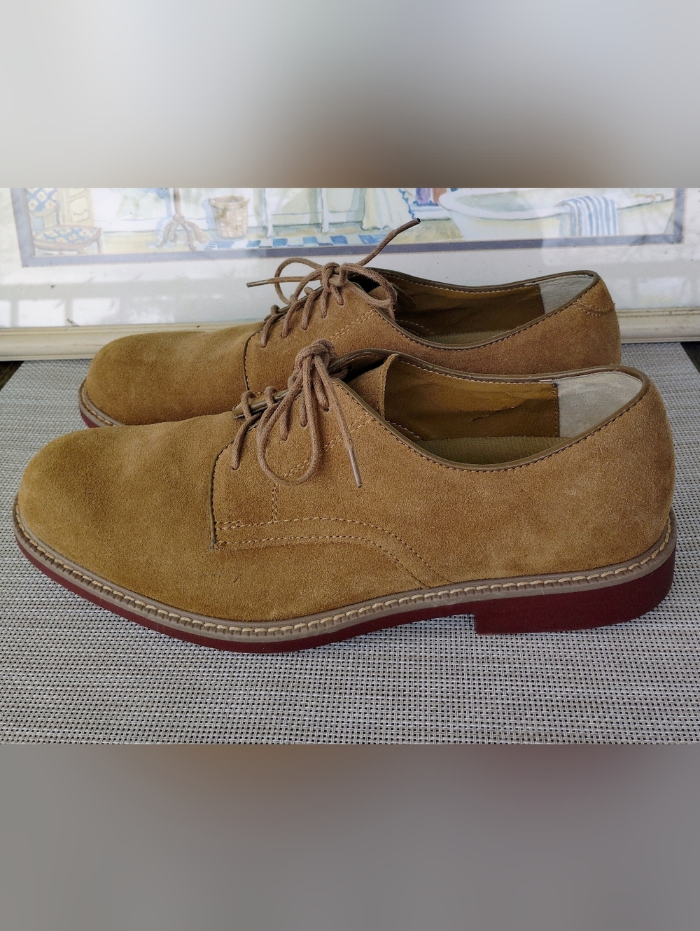 Men's G.H.Bass "Brockton" Tan Suede Leather Oxfords. Size 10.5D. Beautiful.